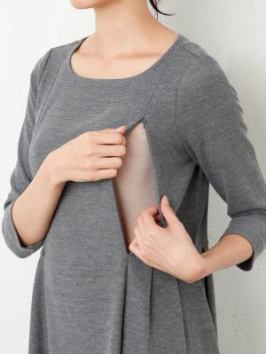 マタニティ ワンピース|ポンチ素材サイドタックワンピース　マタニティ・授乳服【出産後も長く使える】
