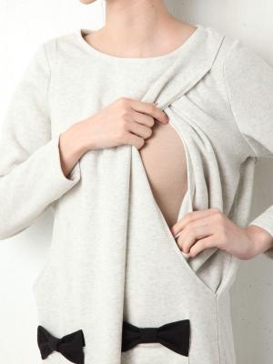 マタニティ パジャマ・ルームウェア|【授乳口付】裏起毛 リボンポケットチュニック＆産後も使えるレギンスセット【出産後も長く使える】