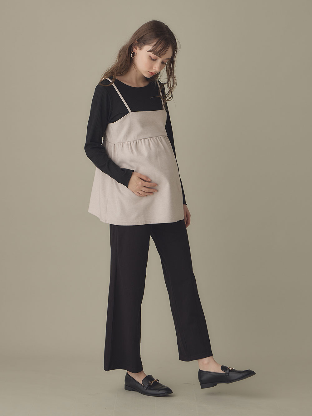 マタニティ パンツ|fairy（フェアリー）【産前産後対応】らくちんパンツ（ストレート）【出産後も長く使える】|ブラック