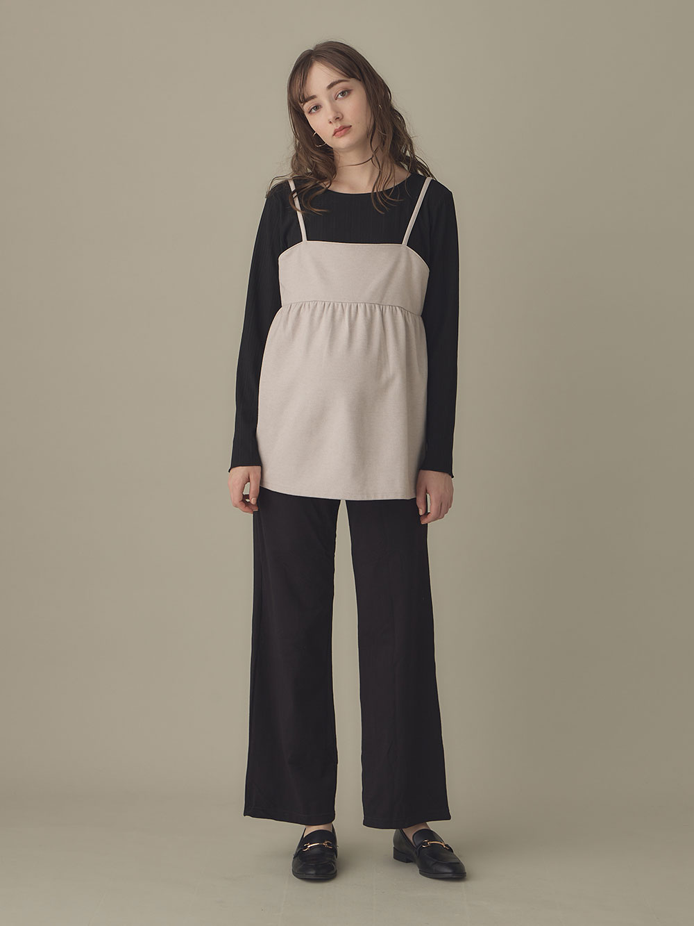 マタニティ パンツ|fairy（フェアリー）【産前産後対応】らくちんパンツ（ストレート）【出産後も長く使える】|ブラック