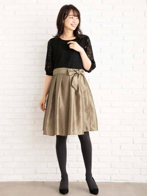 マタニティ ワンピース|レース&シャンタンワンピース マタニティ・授乳服【出産後も長く使える】|ブラック×シャンパンベージュ