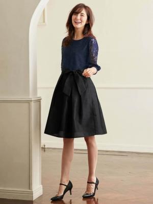 マタニティ ワンピース|レース&シャンタンワンピース マタニティ・授乳服【出産後も長く使える】|ネイビー×ブラック