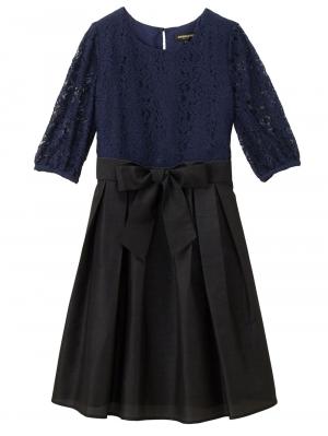 マタニティ ワンピース|レース&シャンタンワンピース マタニティ・授乳服【出産後も長く使える】|ネイビー×ブラック