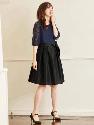 マタニティ ワンピース|レース&シャンタンワンピース マタニティ・授乳服【出産後も長く使える】|ネイビー×ブラック