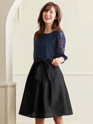 マタニティ ワンピース|レース&シャンタンワンピース マタニティ・授乳服【出産後も長く使える】|ネイビー×ブラック