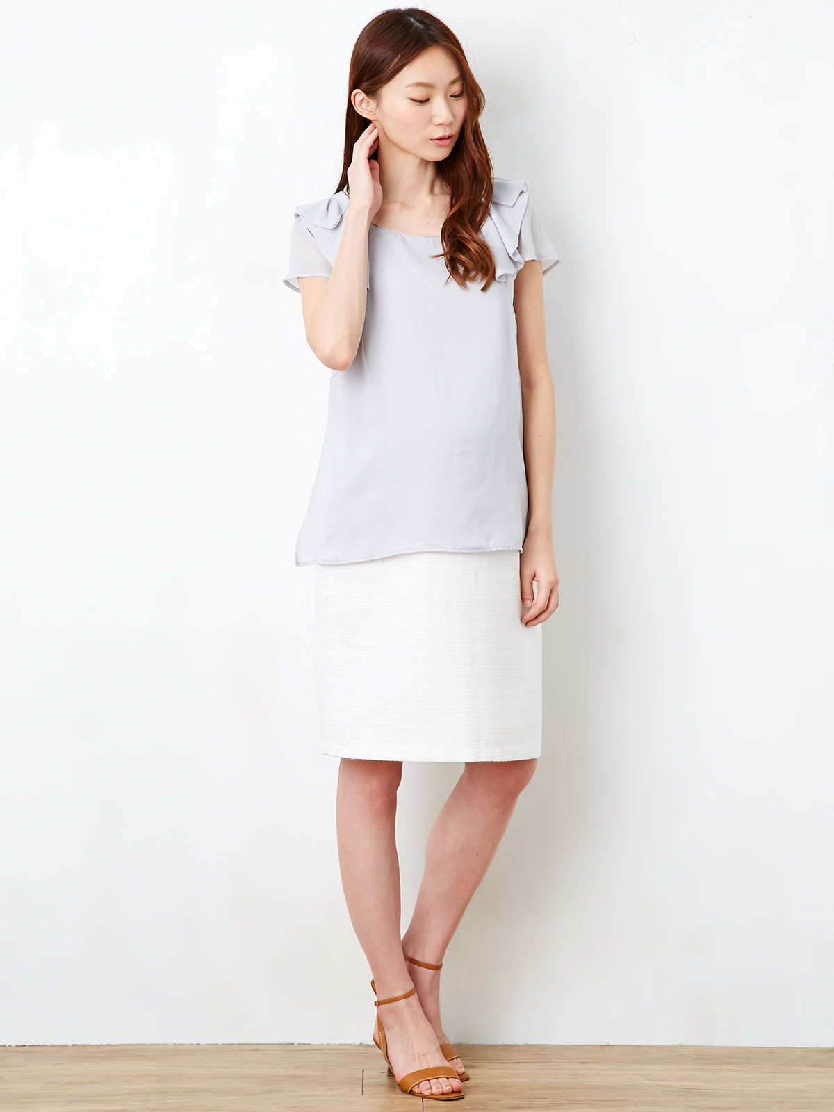 マタニティ スカート|サマーツイードタイトスカート【出産後も長く使える】