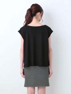 マタニティ ワンピース|【マタニティ・授乳服】ボーダースカートドッキングワンピース【出産後も長く使える】