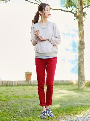 マタニティ パンツ|P・パンツ　ストレッチカラーチノスキニー|レッド