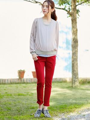 マタニティ パンツ|P・パンツ　ストレッチカラーチノスキニー|レッド