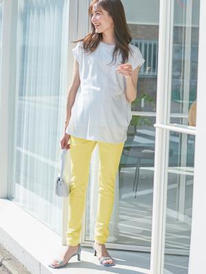 マタニティ パンツ|P・パンツ　ストレッチカラーチノスキニー|ライトイエロー