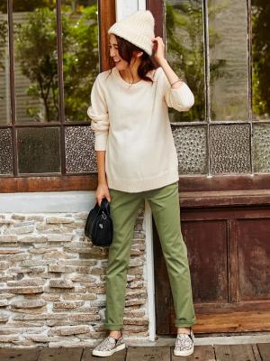 マタニティ パンツ|P・パンツ　ストレッチカラーチノスキニー|オリーブグリーン