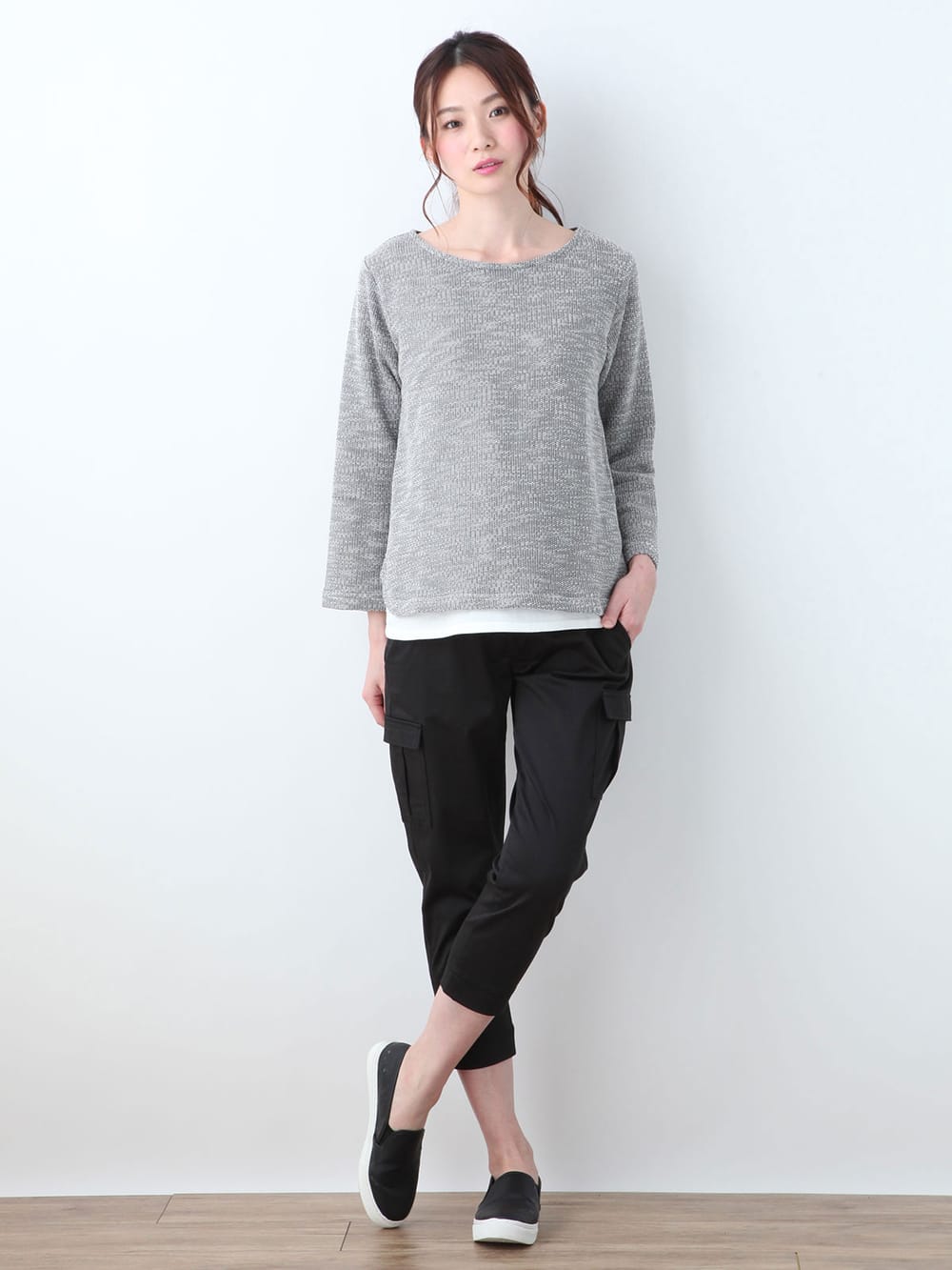 マタニティ パンツ|P・パンツ　サテンカーゴクロプトパンツ|ブラック