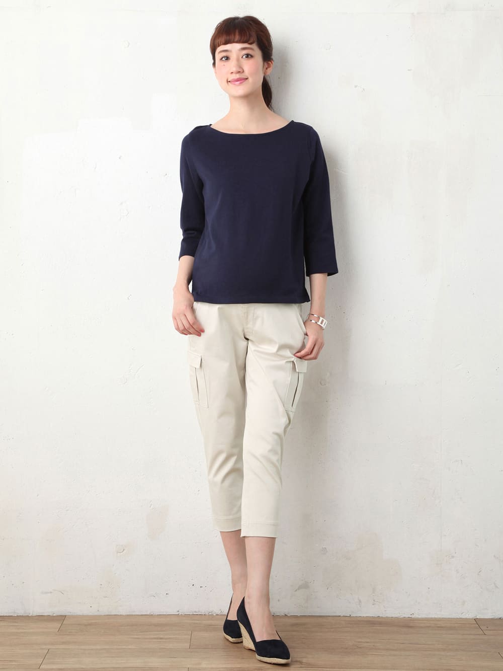 マタニティ パンツ|P・パンツ　サテンカーゴクロプトパンツ|ライトベージュ