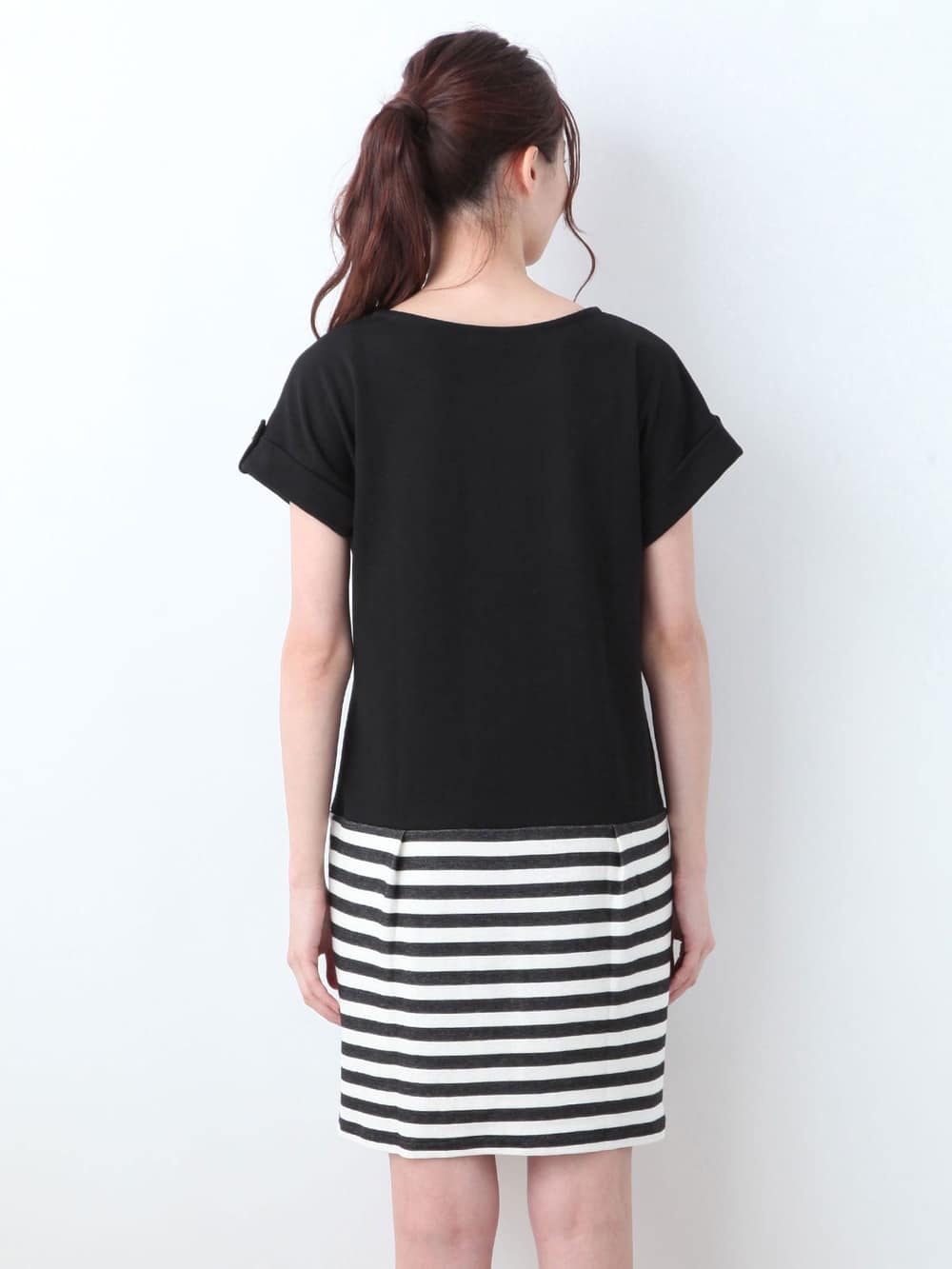 マタニティ ワンピース|LOVE MIC（ラブミック）ポンチ×インレイボーダー コクーンワンピース　マタニティ・授乳服【出産後も長く使える】