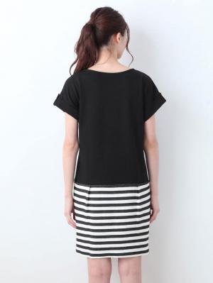 マタニティ ワンピース|LOVE MIC（ラブミック）ポンチ×インレイボーダー コクーンワンピース　マタニティ・授乳服【出産後も長く使える】