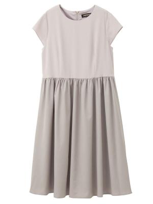 マタニティ ワンピース|異素材切り替えギャザーワンピース　マタニティ・授乳服【出産後も長く使える】|ペールグレー