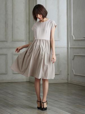 マタニティ ワンピース|異素材切り替えギャザーワンピース　マタニティ・授乳服【出産後も長く使える】|ペールグレー