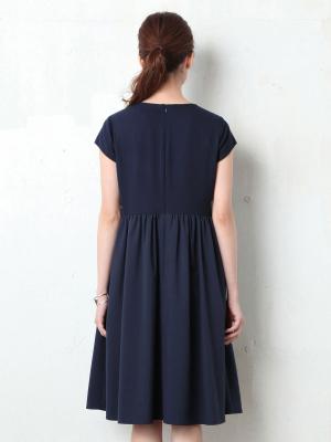 マタニティ ワンピース|異素材切り替えギャザーワンピース　マタニティ・授乳服【出産後も長く使える】