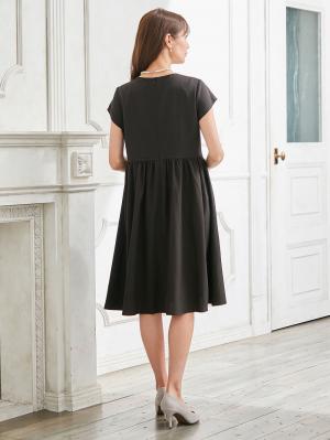 マタニティ ワンピース|異素材切り替えギャザーワンピース　マタニティ・授乳服【出産後も長く使える】