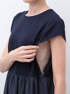 マタニティ ワンピース|異素材切り替えギャザーワンピース　マタニティ・授乳服【出産後も長く使える】