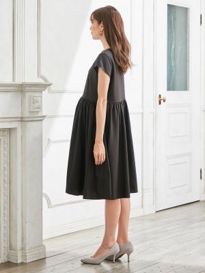 マタニティ ワンピース|異素材切り替えギャザーワンピース　マタニティ・授乳服【出産後も長く使える】