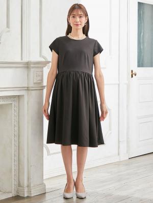 マタニティ ワンピース|異素材切り替えギャザーワンピース　マタニティ・授乳服【出産後も長く使える】