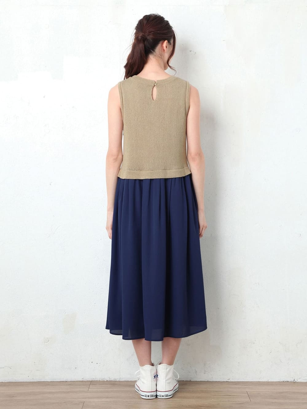 マタニティ ワンピース|ニットソー×シフォンマキシワンピース　マタニティ・授乳服【出産後も長く使える】