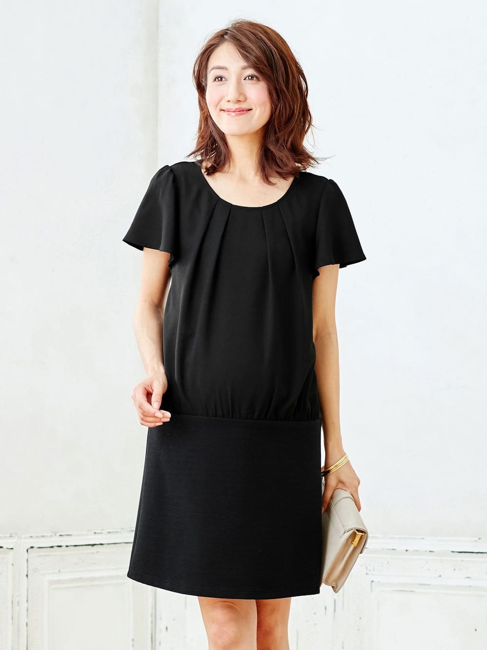 マタニティ ワンピース|LOVE MIC（ラブミック）エステルジョーゼットリップル切り替えワンピース　マタニティ・授乳服【出産後も長く使える】|ブラック