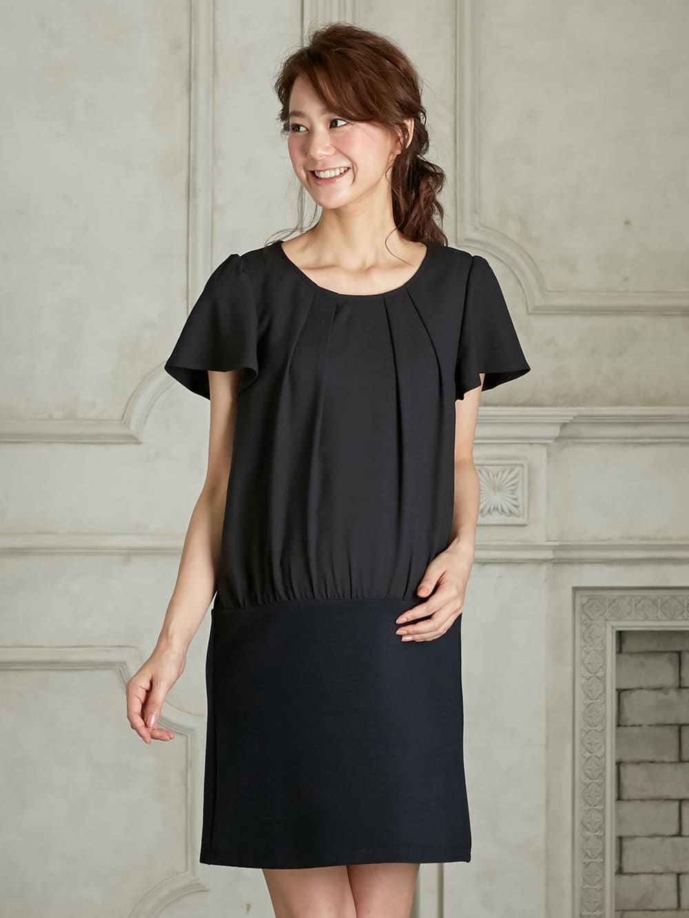 マタニティ ワンピース|LOVE MIC（ラブミック）エステルジョーゼットリップル切り替えワンピース　マタニティ・授乳服【出産後も長く使える】|ブラック