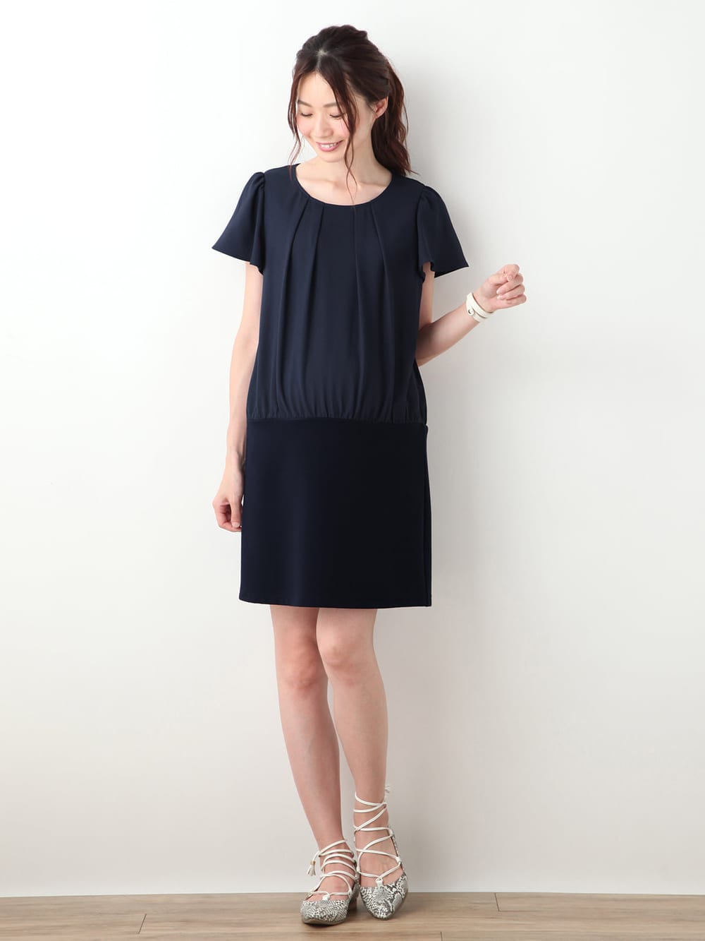 マタニティ ワンピース|LOVE MIC（ラブミック）エステルジョーゼットリップル切り替えワンピース　マタニティ・授乳服【出産後も長く使える】|ネイビー