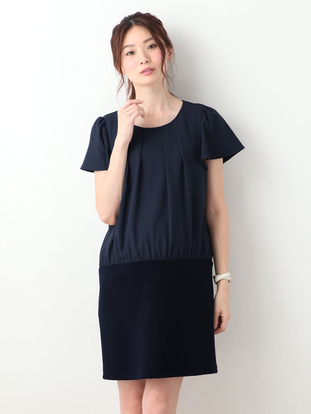 マタニティ ワンピース|LOVE MIC（ラブミック）エステルジョーゼットリップル切り替えワンピース　マタニティ・授乳服【出産後も長く使える】|ネイビー