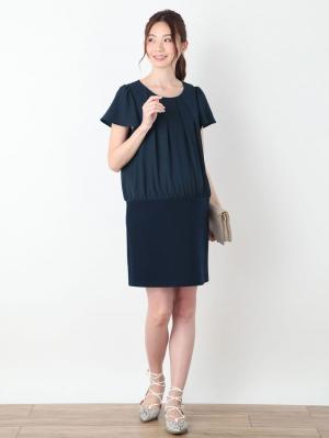 マタニティ ワンピース|LOVE MIC（ラブミック）エステルジョーゼットリップル切り替えワンピース　マタニティ・授乳服【出産後も長く使える】|ネイビー
