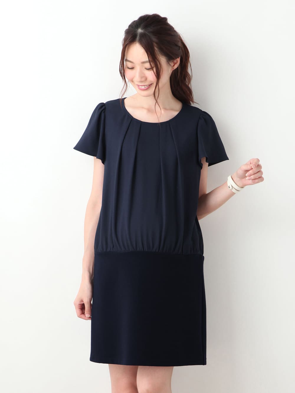 マタニティ ワンピース|LOVE MIC（ラブミック）エステルジョーゼットリップル切り替えワンピース　マタニティ・授乳服【出産後も長く使える】|ネイビー