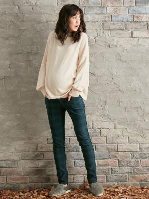 マタニティ パンツ|【産前産後対応】【あったか】裏フェルトタッチ起毛スキニーパンツ【出産後も長く使える】|ブラックウォッチ