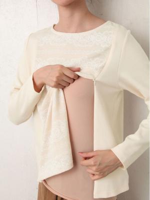 マタニティ トップス|レースプリントトップス　マタニティ・授乳服【出産後も長く使える】