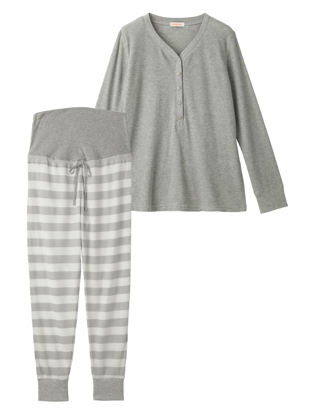 マタニティ パジャマ・ルームウェア|【授乳口付】サーマルプリントパジャマ|杢グレー
