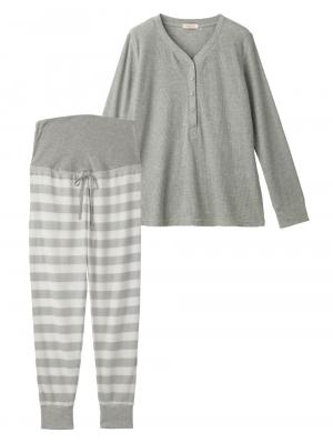 マタニティ パジャマ・ルームウェア|【授乳口付】サーマルプリントパジャマ|杢グレー