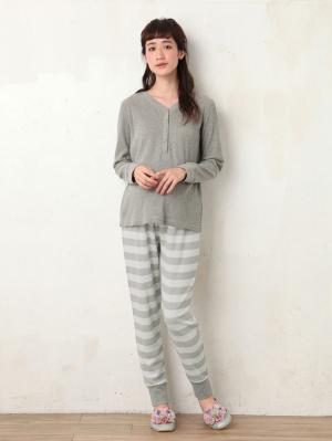 マタニティ パジャマ・ルームウェア|【授乳口付】サーマルプリントパジャマ|杢グレー