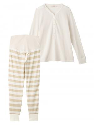 マタニティ パジャマ・ルームウェア|【授乳口付】サーマルプリントパジャマ|アイボリー