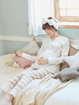 マタニティ パジャマ・ルームウェア|【授乳口付】サーマルプリントパジャマ|アイボリー