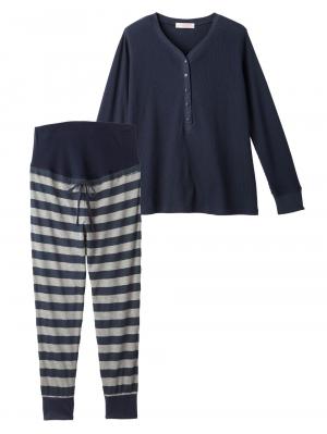 マタニティ パジャマ・ルームウェア|【授乳口付】サーマルプリントパジャマ|ネイビー