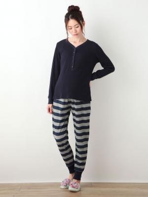 マタニティ パジャマ・ルームウェア|【授乳口付】サーマルプリントパジャマ|ネイビー