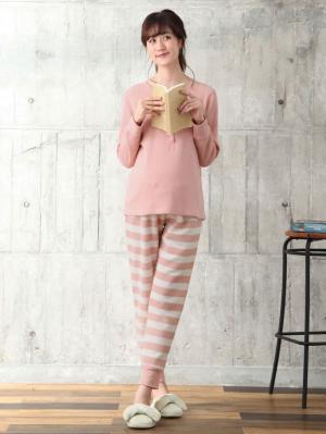 マタニティ パジャマ・ルームウェア|【授乳口付】サーマルプリントパジャマ|ピンク