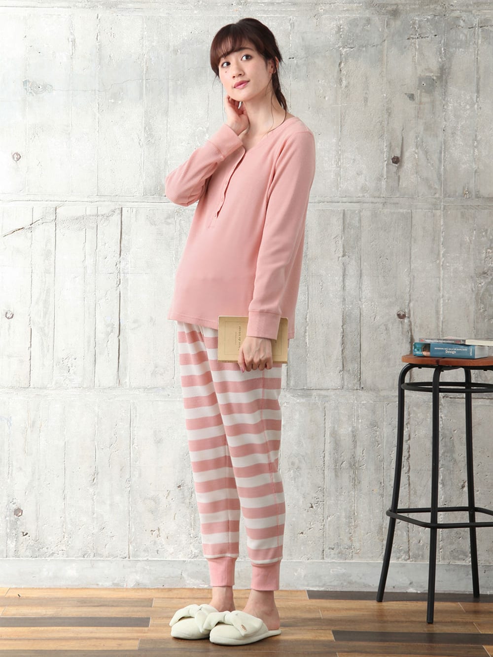 マタニティ パジャマ・ルームウェア|【授乳口付】サーマルプリントパジャマ|ピンク