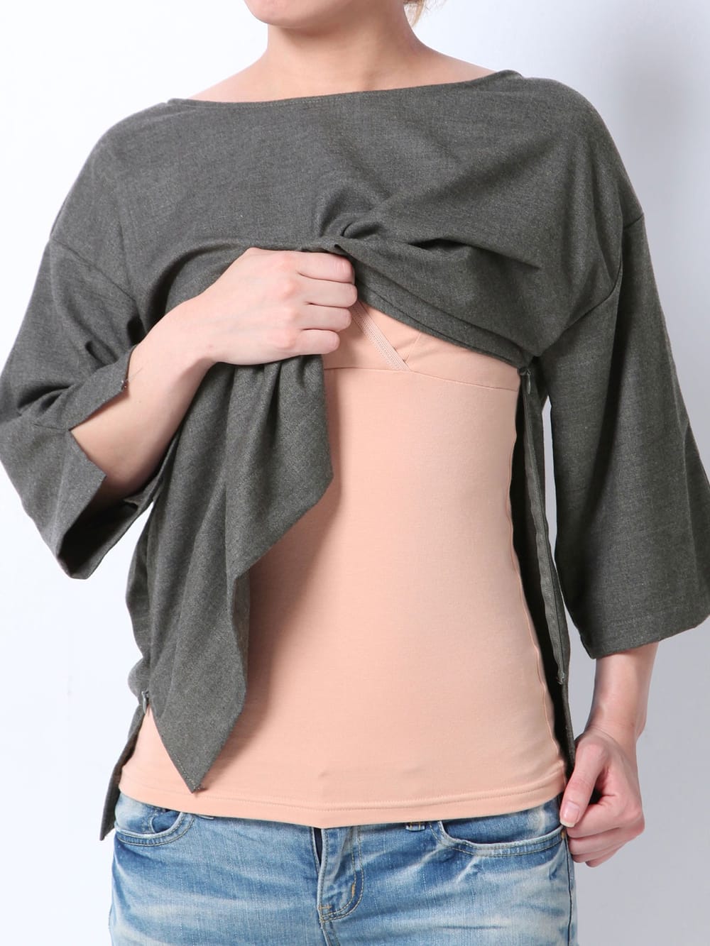 アウトレット|ストレッチ微起毛Tブラウス マタニティ・授乳服【出産後も長く使える】