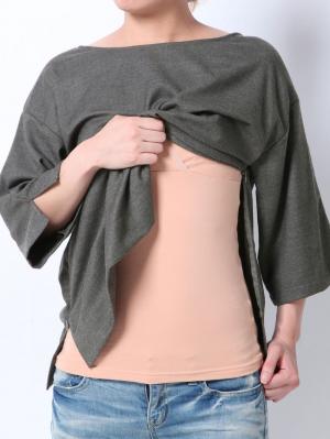 アウトレット|ストレッチ微起毛Tブラウス マタニティ・授乳服【出産後も長く使える】