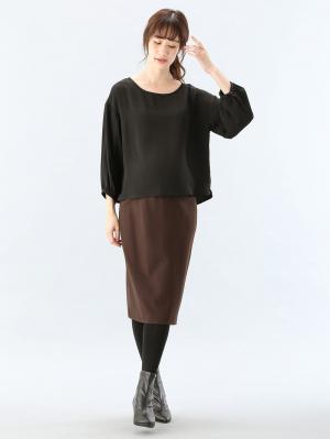 マタニティ スカート|【産前産後対応】フィットタイトスカート(選べるレングス）【出産後も長く使える】|ブラウン(ミモレ丈)