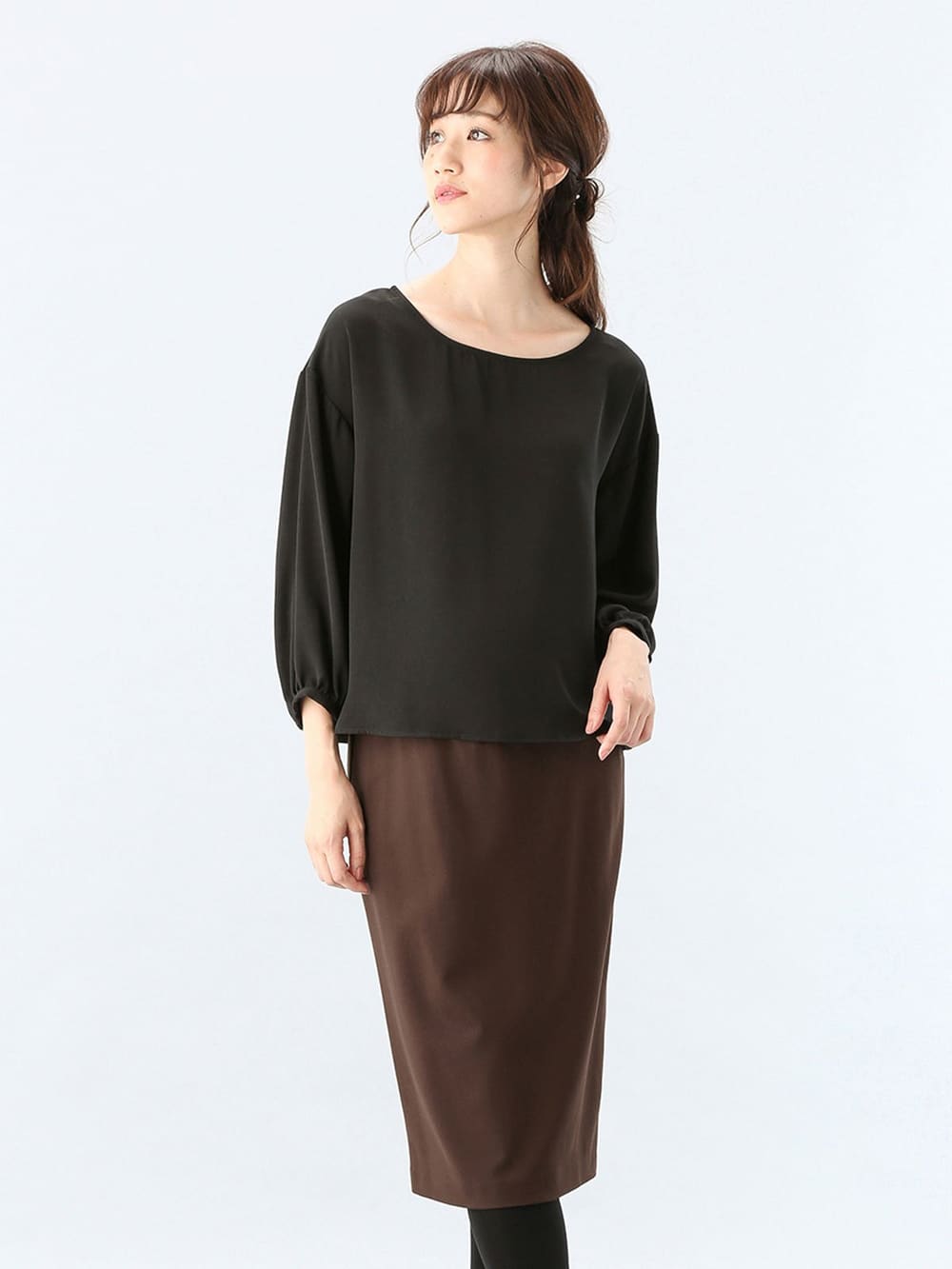 マタニティ スカート|【産前産後対応】フィットタイトスカート(選べるレングス）【出産後も長く使える】|ブラウン(ミモレ丈)