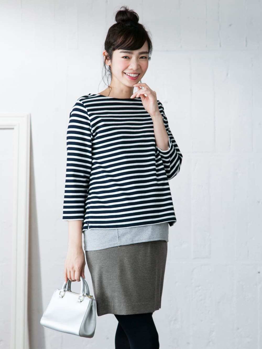 マタニティ スカート|【産前産後対応】フィットタイトスカート(選べるレングス）【出産後も長く使える】|杢グレー（ミニ丈）