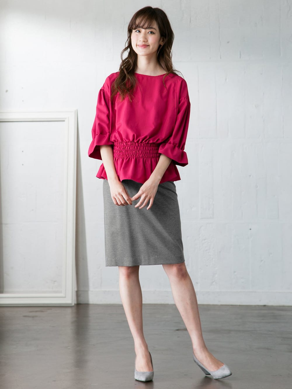 マタニティ スカート|【産前産後対応】フィットタイトスカート(選べるレングス）【出産後も長く使える】|杢グレー（ミドル丈）